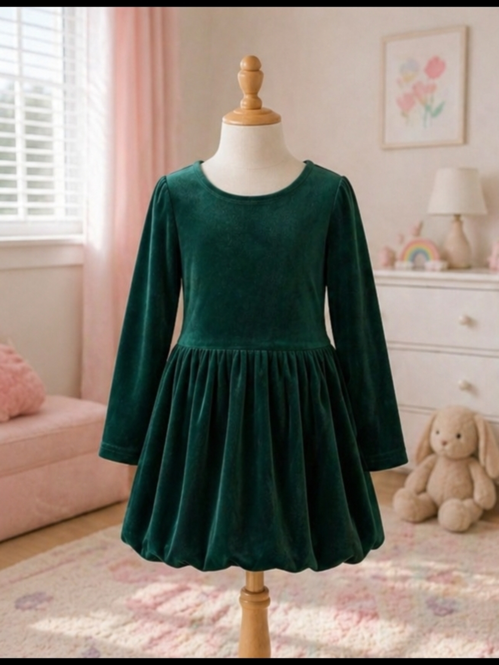 The Children's Place Dark Green Velvet Bubble Dress
